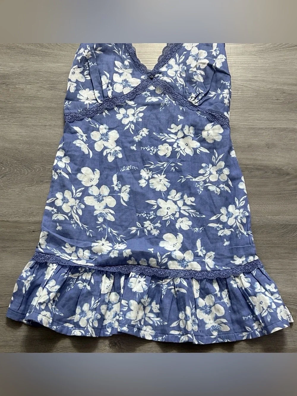 Adore Me Floral Lace Trim Nightgown Chemise Dress Blue White XS Cottagecore